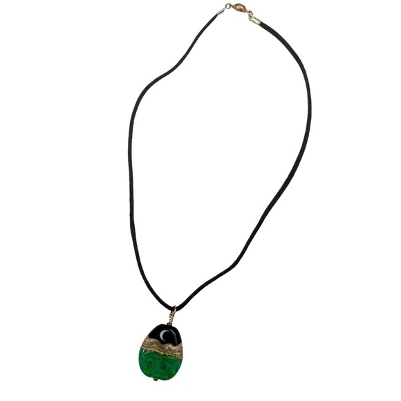 Moon & beach glass bead pendant black cord necklace magnetic closure 10 inch - Picture 2 of 7